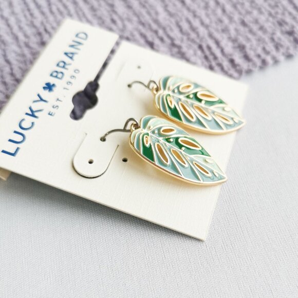Lucky Brand Leaf Earrings Boho Chic Trendy Women's Jewelry Gift Accessories - Picture 2 of 3